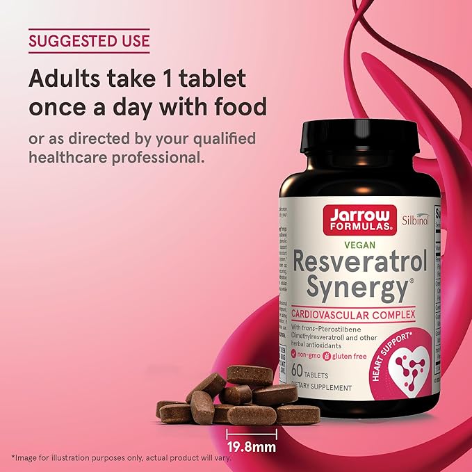 Jarrow Formulas® Resveratrol Synergy® 200 mg, Dietary Supplement, Heart Support, 60 Tablets, 60 Day Supply
