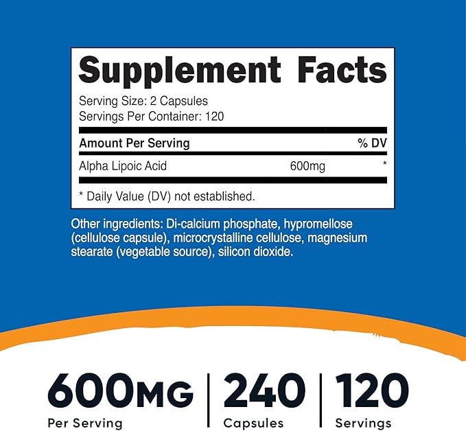 Nutricost Alpha Lipoic Acid 600mg, 240 Vegetarian Capsules - Gluten Free, Soy Free & Non-GMO, 120 Servings (2 Bottles)