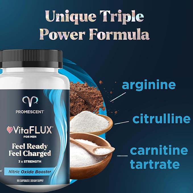 Promescent VitaFLUX Nitric Oxide Supplement, L Arginine l Quality Citrulline Supplements for Men, Supports Healthy Blood Flow, Nitric Oxide Booster Arginine Supplement, 180 Capsules