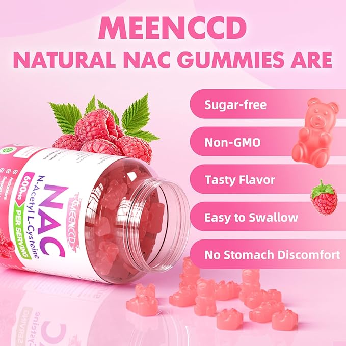 2 Pack NAC Gummies, N Acetyl Cysteine 600mg NAC Supplement for Antioxidants & Immune Support, Lung & Liver Health, Sugar-Free, Raspberry Flavor, 120 Count