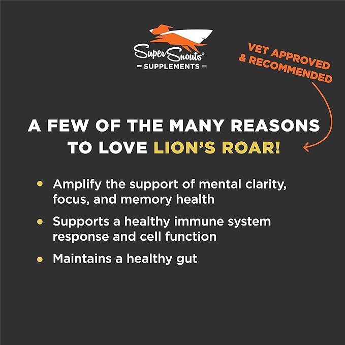 Super Snouts Lion's Roar Lion's Mane Mushroom Supplement for Dogs and Cats, 2.64oz - Made in USA Organic Lions Mane for Cognitive Function and Brain Health