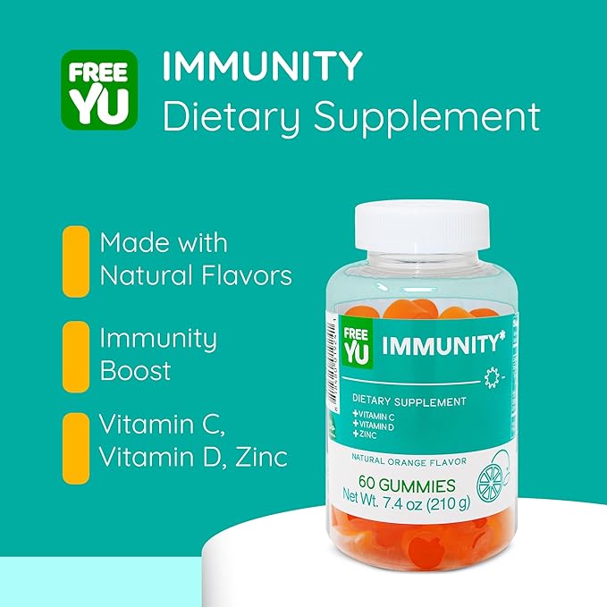 Immunity Gummy - Dietary Supplement with Vitamins for Adults & Teens - Chewable Multivitamin Booster Gummies with Zinc, Vitamin C and D - Naturally Flavored & Gluten Free - 60 Gummies (7.4 oz)