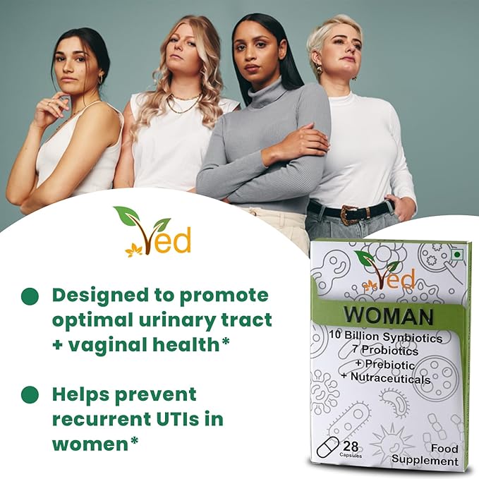 Ved Woman Complex Probiotics and Prebiotics Complex - 10 Billion CFU - 20 Live Bacterial Cultures - 28 Probiotic Complex Capsules for Woman- Lactobacillus crispatus, Silicon Dioxide.