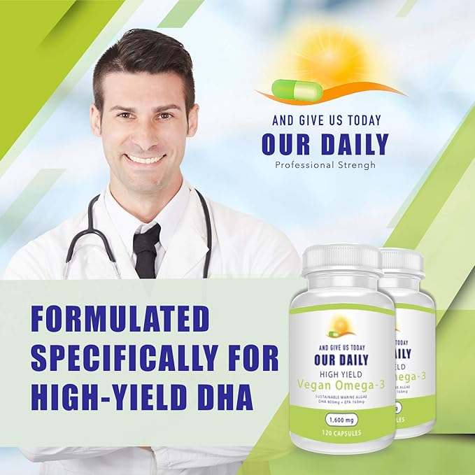Our Daily Vites Vegan Omega-3 Supplement - Marine Algal Source for DHA & EPA Fatty Acids - Plant-Based Fish Oil Alternative - Carrageenan Free Softgels for Eye Health & Optimal Wellness