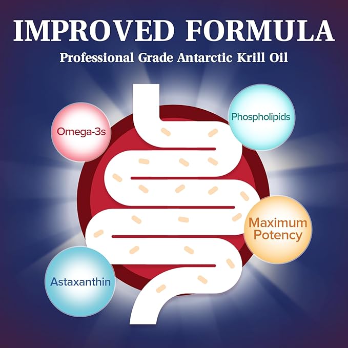 Antarctic Krill Oil 1000 mg Softgels, Krill Oil Omega-3s, EPA, DHA, Astaxanthin & Phospholipids, Brain, Heart Health, 60 Softgels, Non-GMO, No Gluten, Made in The USA