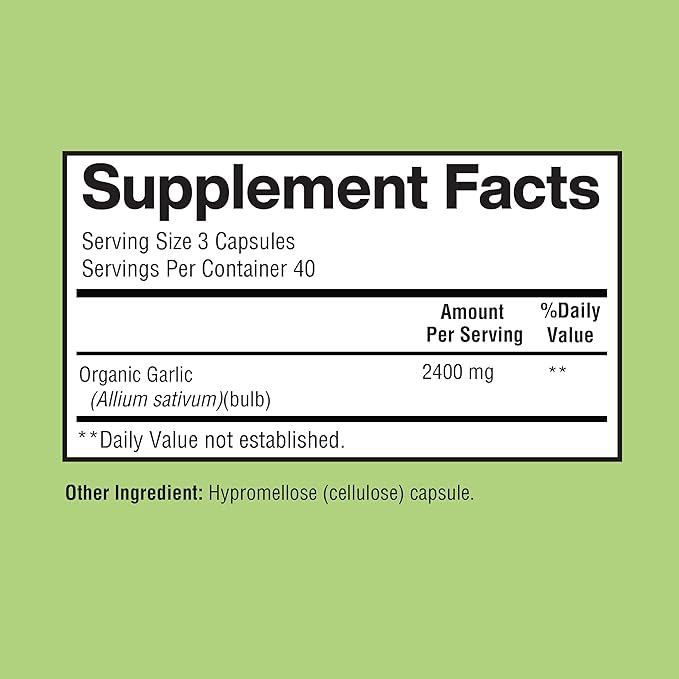 Garlic Capsules 2400mg - Made with Organic Garlic Bulbs, California US Grown - Natural Immune Support Supplement 40 Day Supply