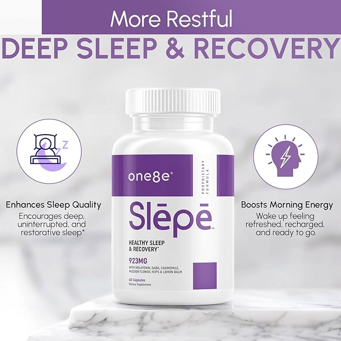 Slēpē Sleep Aid Supplement with Melatonin, GABA, Chamomile Flowers, Passion Flower, Hops, Lemon Balm - Natural Sleep Supplement for Adults for Restful Sleeping