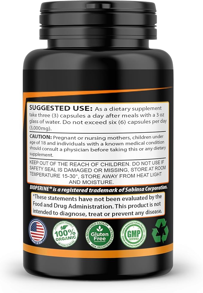 Turmeric Curcumin with Black Pepper 1,500mg | 90 Veggie Capsules | Dietary Supplement with 95% Standardized Curcuminoids & Bioperine for Potency & Absorption | Non-GMO, Gluten Free