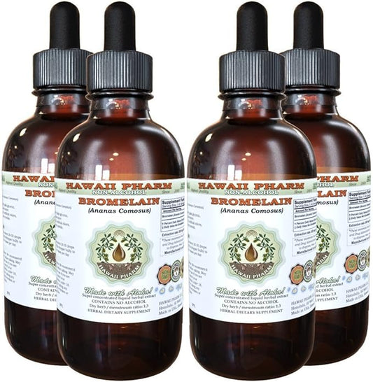 Bromelain Alcohol-Free Liquid Extract, Bromelain (Ananas Comosus) Dried Powder Glycerite Hawaii Pharm Natural Herbal Supplement 4x4 oz