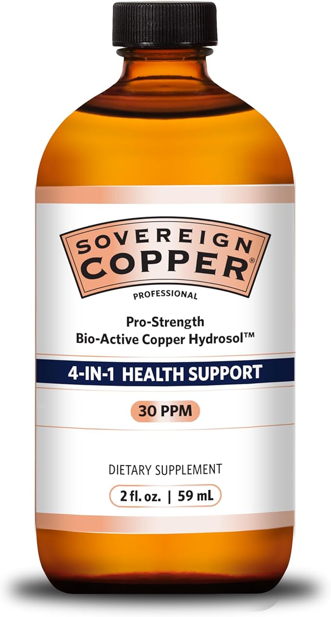 Sovereign Copper Pro-Strength Copper-Hydrosol, Bio-Active Liquid Copper Supplements for 4-in-1 Health Support, 2 fl oz