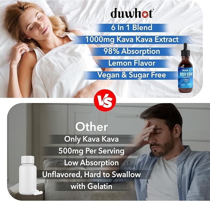 Kava Kava Extract Liquid Drops with Ashwagandha Lemon Balm L-Theanine, High Potency Kava Root Extract Tincture Supplement for Relaxation, 2 Fl Oz