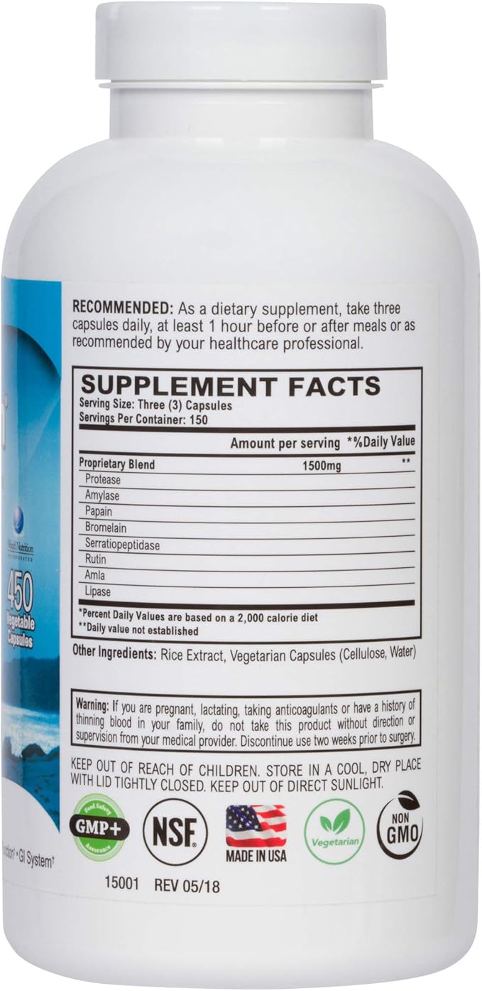 Original Proteolytic Systemic Digestive Enzyme Formula Serrapeptase Source | Immune and Joint Support Increase Blood Flow Cardio Function | Healthy Men Women (450 Capsules)