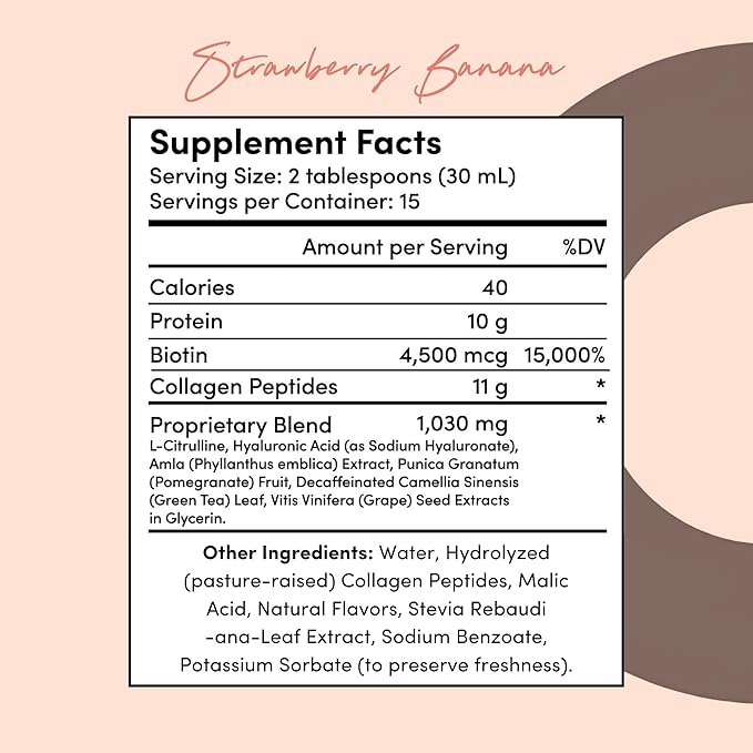 Tranont Glow | Strawberry Banana | Type 1 Collagen with Superfood Antioxidant Support | for Hair, Skin, Nails & Joints | Liquid Collagen with Hyaluronic Acid & Peptides | 15 Fl Oz