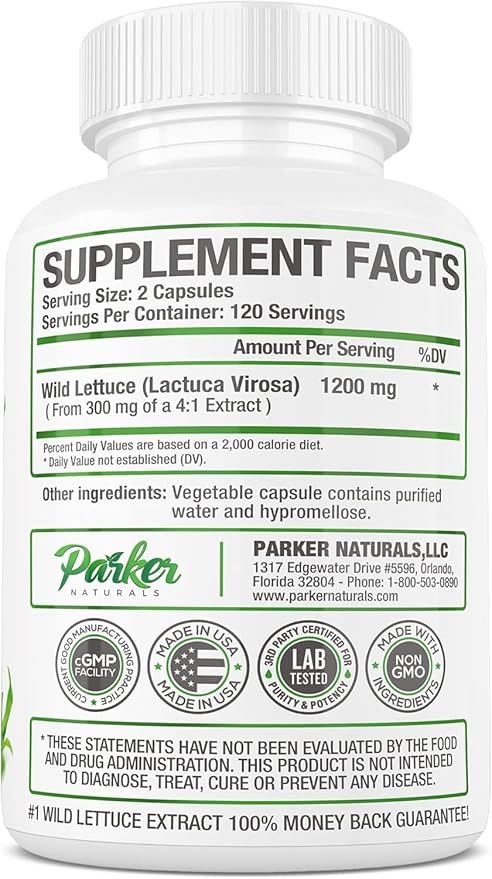 Wild Lettuce Extract – Herbal Sleep Supplement 1200mg, 4:1 Concentrated, Vegan Capsules, Soothes Discomfort, 120 Servings, 240 Count