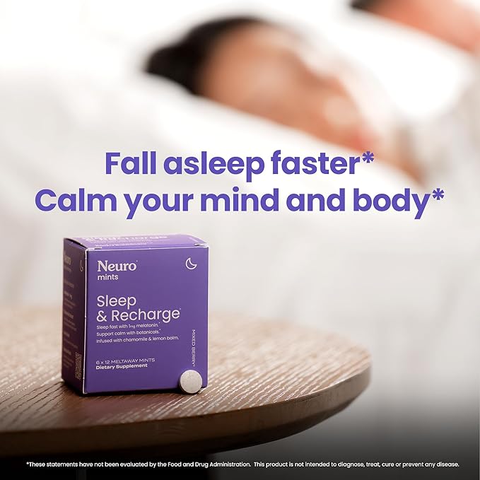 Neuro Melatonin 1 mg Sleep & Recharge Mints (72 Pieces) - Fast Dissolve Melatonin Sugar Free Mints with Lemon Balm & Chamomile for Better Sleep - Calm Sleep Supplement - Mixed Berry Flavor