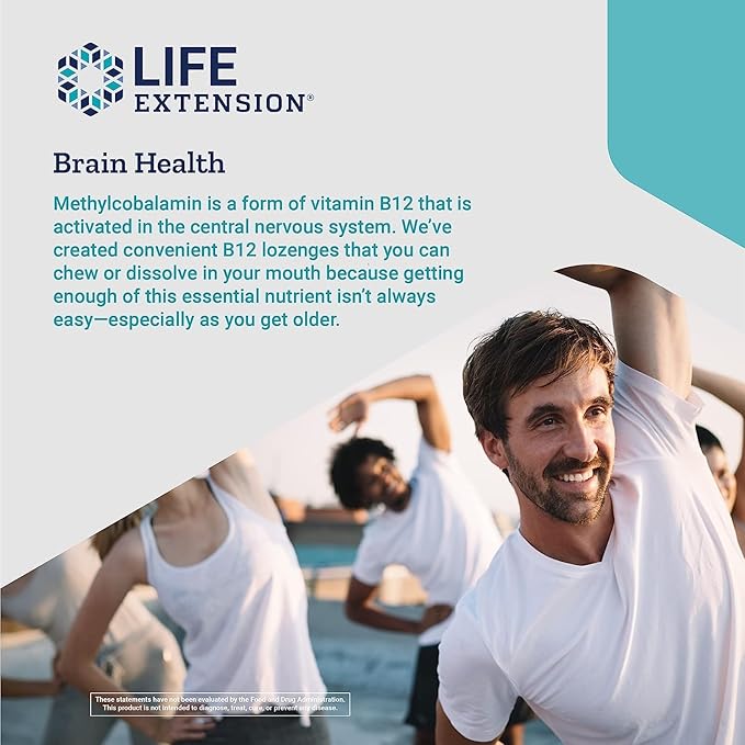 Life Extension Vitamin B12 Methylcobalamin 500mcg - Vitamin B12 Supplement for General Energy and Brain Health - Sugar Free Vegetarian Lozenges Dissolve in Your Mouth - Once Daily - 100 Count