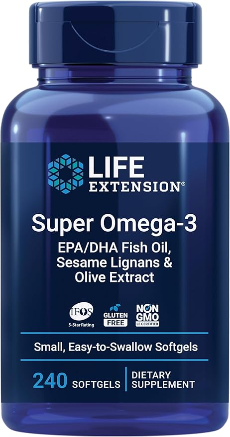 Life Extension Super Omega-3 EPA/DHA Fish Oil, Sesame Lignans & Olive Extract – Heart Health, Brain Health, Inflammation Health Support, Gluten-Free, Easy to Swallow, Non-GMO, 240 Softgels