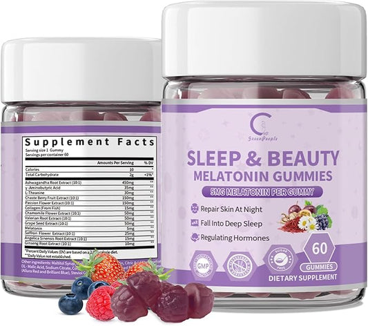 Women's Melatonin 5Mg Gummies with Ashwagandha, L-Theanine & Valerian Root | Natural Sleep Aid, Time Release Formula | Mixed Berry Flavor, Non-GMO, Gluten-Free, Melatonin Gummies 60-Day Supply