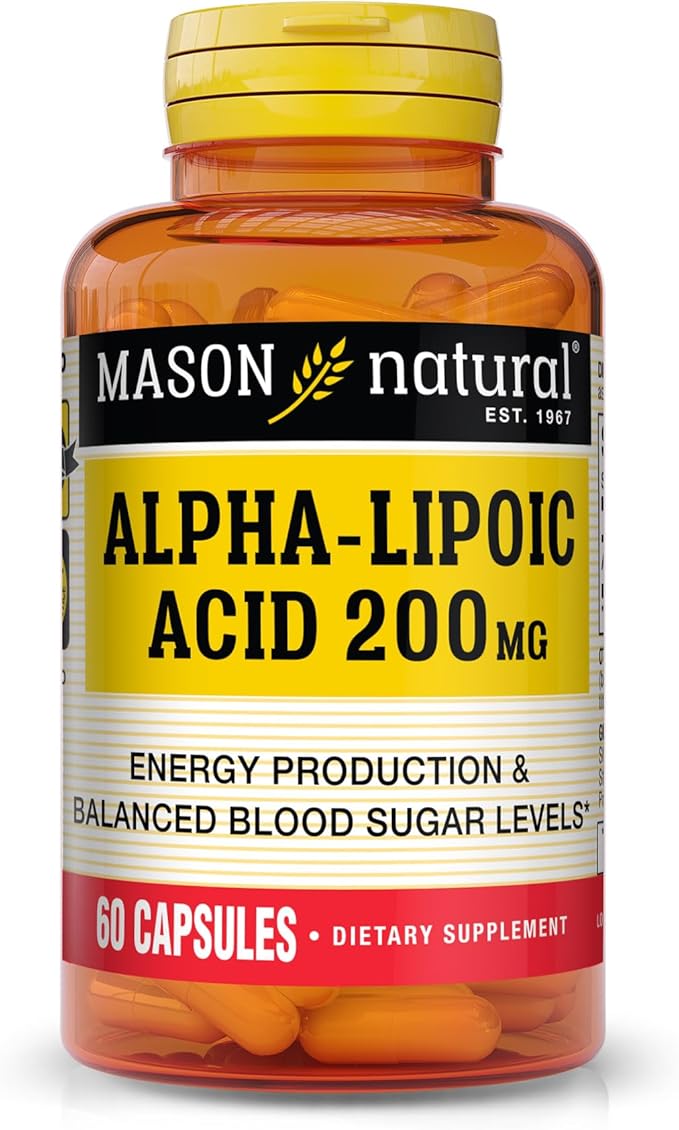 MASON NATURAL Alpha Lipoic Acid 200 mg - Supports Energy Production, Antioxidant Support Supplement, 60 Capsules