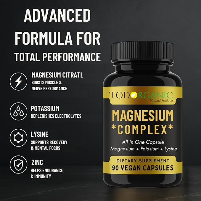 Todorganic Magnesium Citrate & Potassium Citrate | High-Absorption Vegan Magnesium Supplement | Essential Minerals for Muscle Support & Relaxation | 90 Capsules – 2 Pack