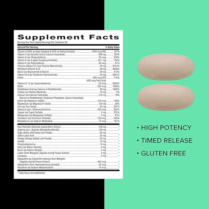 GNC Mega Men 50 Plus Multivitamin Caplets, Clinically Proven, Heart & Prostate Health, B Vitamins, Saw Palmetto, Memory, Vitamin D-3, 120 count
