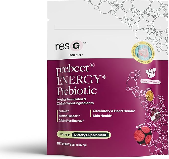 resG prebeet - Prebiotics Drink for Digestion, Occasional Constipation, Gas, Bloating with Akkermansia & GLP-1 Support w/Beet Root & Fiber, Gut Health for Women & Men - 180g (30 Servings)