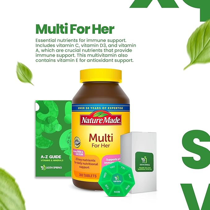 Multi for Her Women's Multivitamin Tablets, 300 Count (2Pack) for Daily Nutritional Support with Better Ligth&Spring Guide