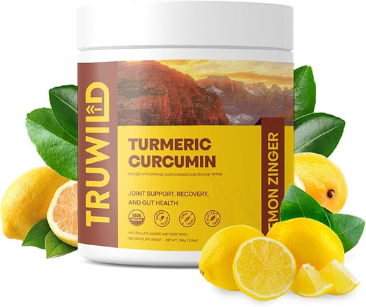 TruWild Vegan Turmeric Curcumin Drink Mix Powder with Organic Curcuminoids Black Pepper Ginger to Support Wellness and Joint Health, All Natural Made in USA, 20 Servings