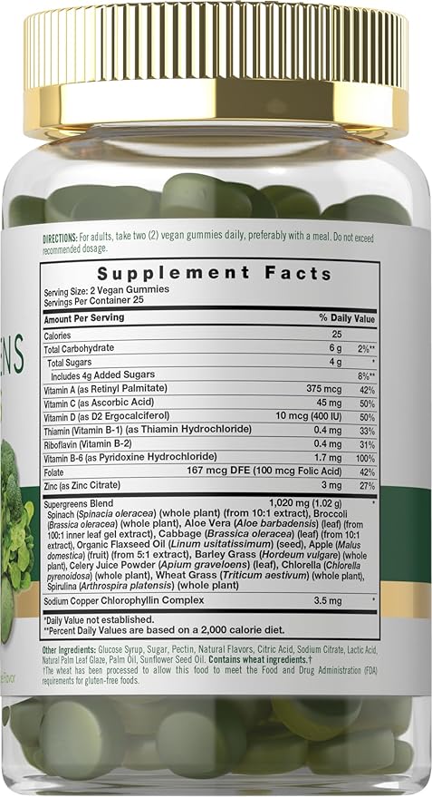 Carlyle Supergreens Gummies | 50 Count | Apple Flavor | Vegan, Non-GMO and Gluten Free Supplement