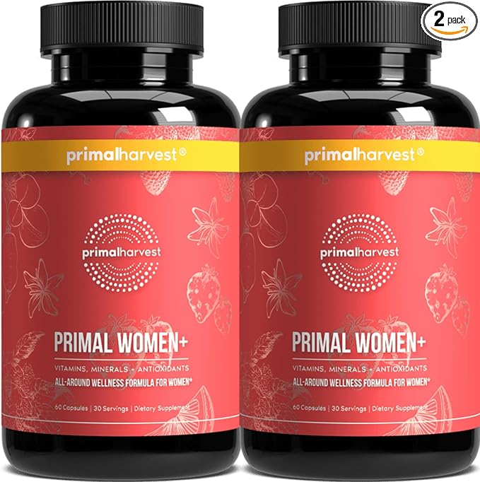 Primal Harvest Multivitamin for Women Vitamin A, Vitamin C, Vitamin D and E, Vitamin B12, B6, Biotin, Zinc Supplements, 60 Capsules (Womens 2 Pack)