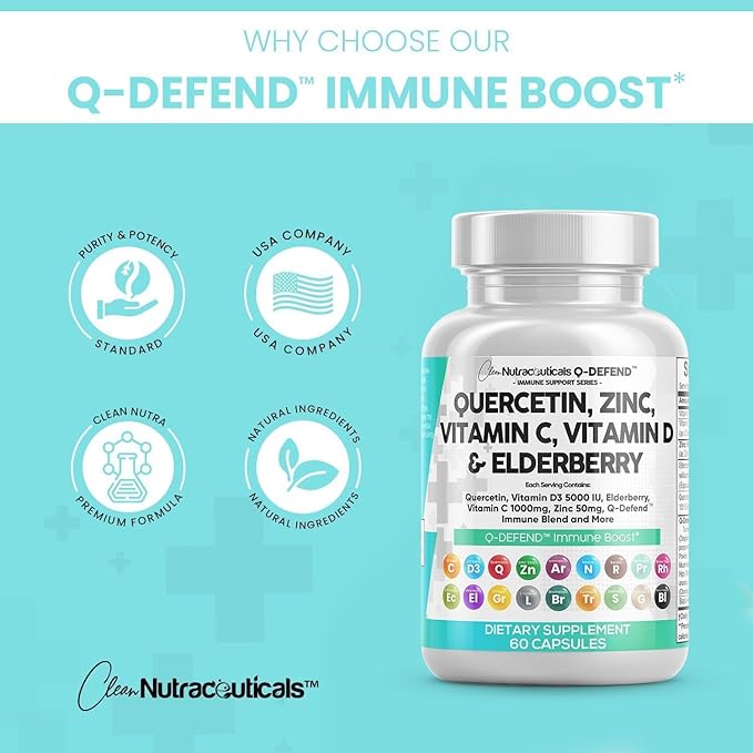 Clean Nutraceuticals Quercetin Zinc Vitamin C Vitamin D Bromelain Elderberry - Immune Defense Support Supplement Adults w Artemisinin, Sea Moss, Echinacea, Garlic Allergy Relief (5pack)