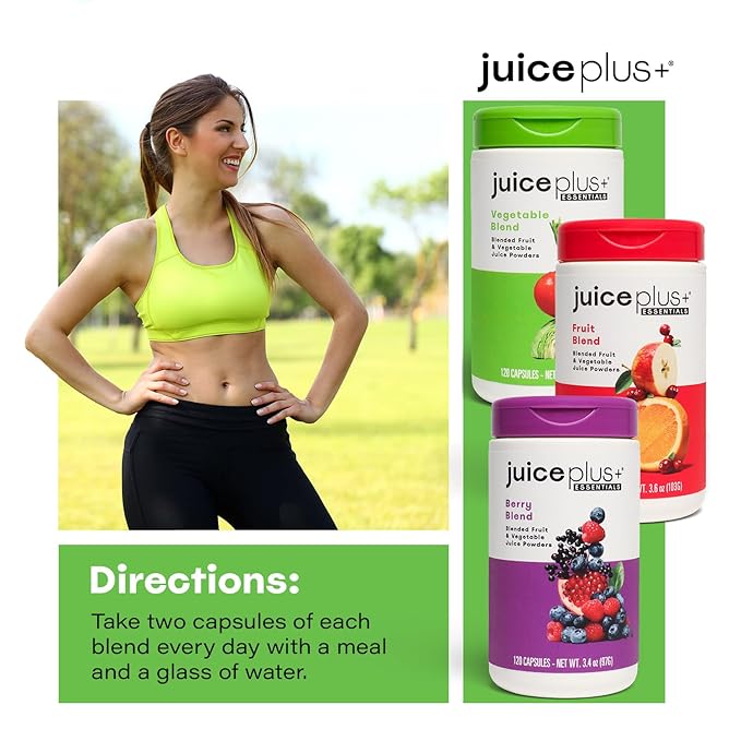 Juice Plus+ Fruit, Vegetable & Berry Blend - Fruit and Vegetable Supplement for Immune Support, Cognitive Health & Radiant Skin - 3 Bottles, (120 Capsules Each)