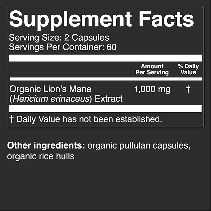 Mind Capsules | Organic Lion’s Mane Mushroom Brain Supplement | Focus & Memory Supplement | Lions Mane Supplement Capsules, 1000mg per Serving, 120 Capsules (60 Servings)