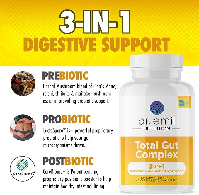 DR. EMIL NUTRITION Total Gut Complex and EZ Doze Plus Bundle - Gut Health Supplement & Sleep Support Capsules with Melatonin