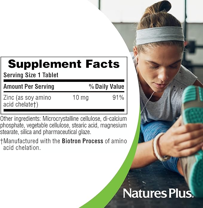 NaturesPlus Zinc Tablets - 10 mg, 90 Vegetarian Supplements - Immune System Supplement for Cellular Growth & Repair - Promotes Healthy Digestion, Metabolism & Vision - Gluten-Free - 90 Servings