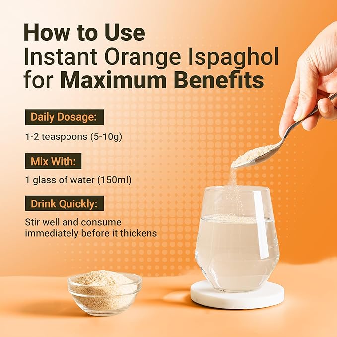 Hemani Instant Psyllium Husk Ispaghol 100g | Orange Flavored On-The-Go Fiber Supplement | Supports Digestive Health | Add to Water for a Refreshing Drink
