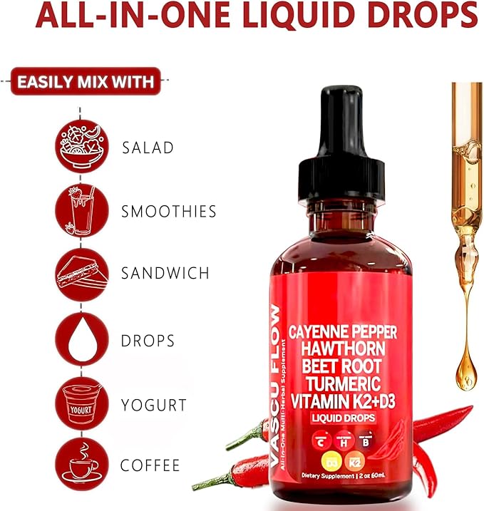 Cayenne Pepper Drops, Clean Nutra Cayenne Pepper Extract with Hawthorn Beet Root 60ml Plant-Based Liquid (1Pcs)