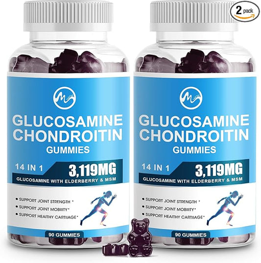 Glucosamine Chondroitin Gummies, 1500mg Glucosamine & 1000mg MSM per Serving, Joint Support Supplement for Adults, Elderberry Flavor, 45 Servings(Pack of 2)