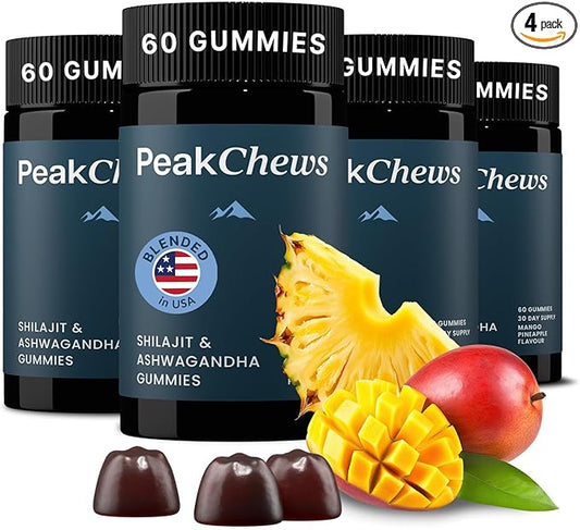 Pure Himalayan Shilajit Gummies with Ashwagandha - Shilajit and Ashwagandha - Supports Energy, Mood, Motivation - Vegan-Friendly - 240 Count