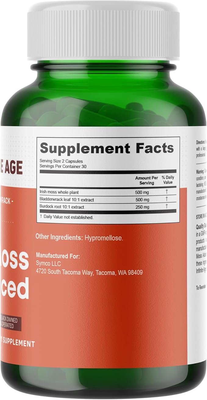 INFINITE AGE 2 Pack of 1250mg Sea Moss Advanced Superfood Capsules, 120 Count - High-Potency, Vegan, Made in The USA - Irish Seamoss, Bladderwrack, Burdock Root - Overall Health, Immunity Support