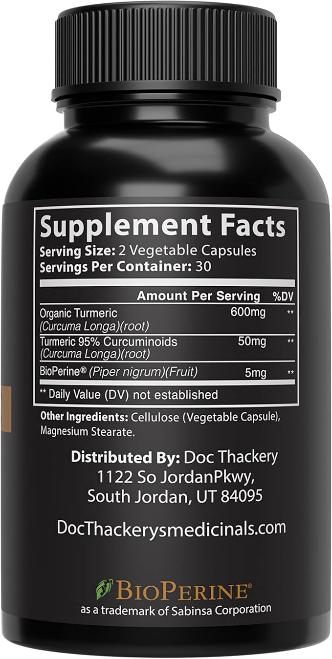 Turmeric Curcumin, with BioPerine, 650mg, Capsules - 95% Curcuminoids, Black Pepper Fruit Extract, Maximum Absorption - High Potency Turmeric Supplement - (60 Count Bottle)