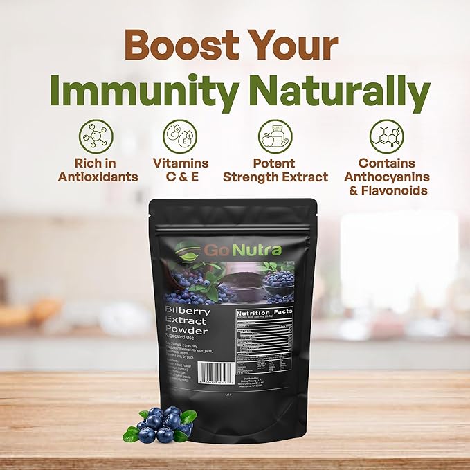Go Nutra Bilberry Extract Powder European Bilberry 10:1 Strength Bilberry Powder 1 lb