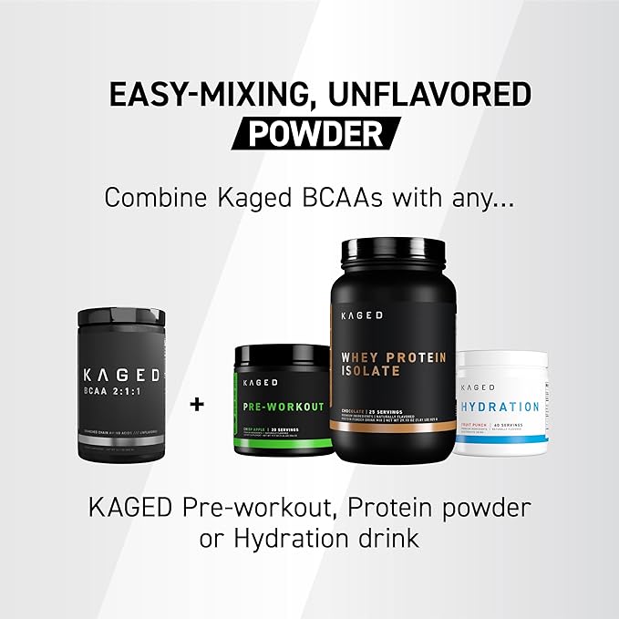 BCAA Powder, Kaged BCAAs Amino Acids, Fermented, Plant Based & Vegan Friendly Branched Chain Amino Acid, 5g BCAA Unflavored, Amino Acid Supplements for Men, 72 Servings
