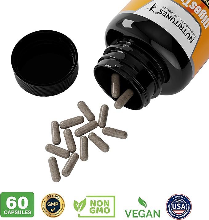 DigesTunes – Premium Digestive Enzymes to easily digest Carbs, Fats, Proteins & Lactose - Supports after-meal Bloating & Discomfort Relief – Food Grade Multi Enzyme Vegan Supplement, 60-Day Supply