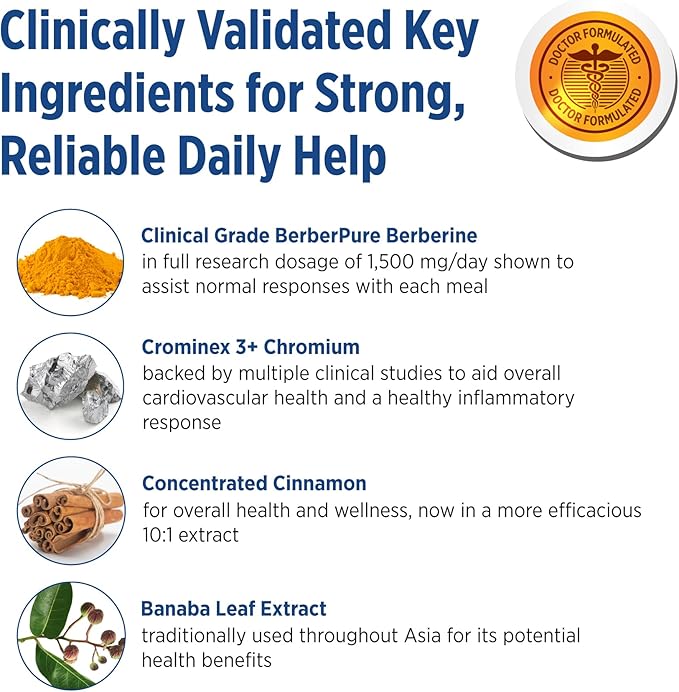 DOCTORS' PREFERRED GlucoGold with Berberine, Concentrated Cinnamon, Chromium, Banaba Leaf Extract (90 Tablets)