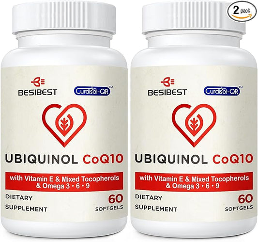Ubiquinol CoQ10-600mg-Softgel, Active Coq10 Ubiquinol Supplement with Vitamin E & Omega 3, 6, 9, High Absorption-Coenzyme-Q10, Powerful Antioxidant for Energy Production, Tested, 120 Count