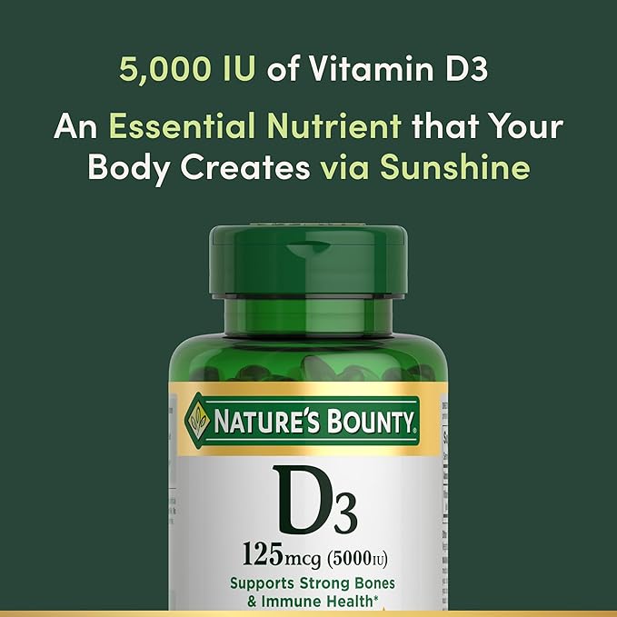 Nature's Bounty Vitamin D3 5000 IU Softgels, Rapid Release, Immune Support, Vitamin D Supplements, 150 Ct