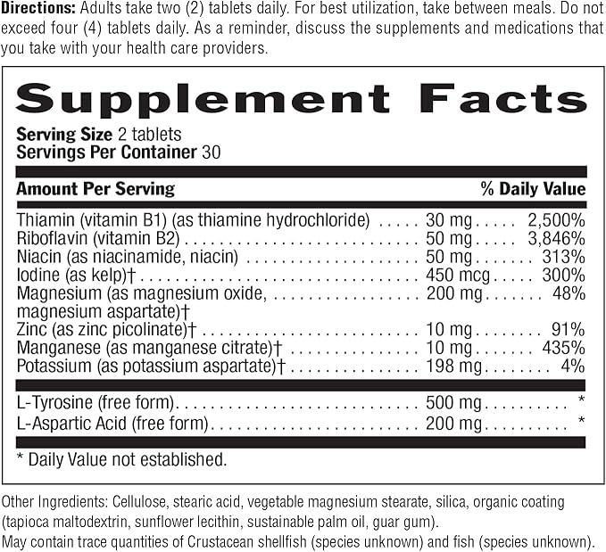 Country Life Thyro-Max Support - Kelp-Derived Iodine & L-Tyrosine Thyroid Supplement for Men and Women - B Vitamins, Gluten-Free, Vegan, Kosher - 60 Capsules