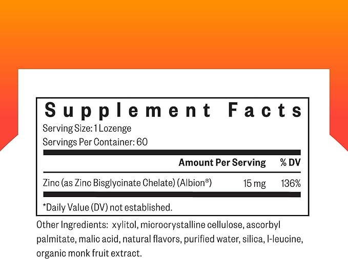 Seeking Health Zinc Chewable, 15 mg of TRAACS® Chelated Zinc Bisglycinate, Immune Support, Natural Fruit Flavor, Vegetarian and Vegan (60 lozenges)*