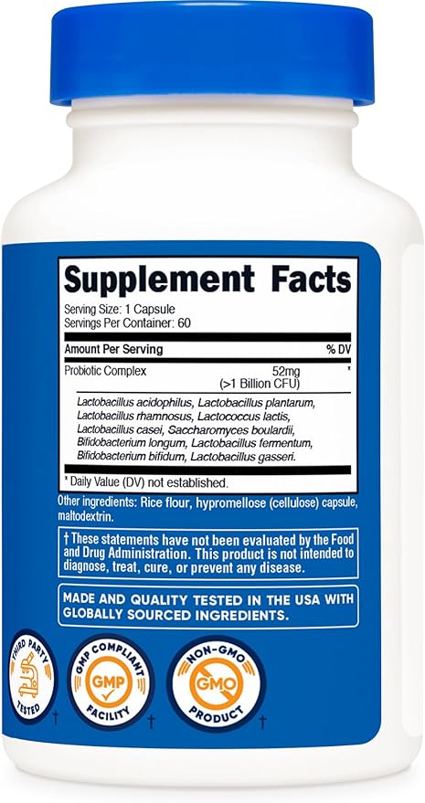 Nutricost Probiotic Complex (>1 Billion CFU) 60 Capsules - Gluten-Free, Non-GMO